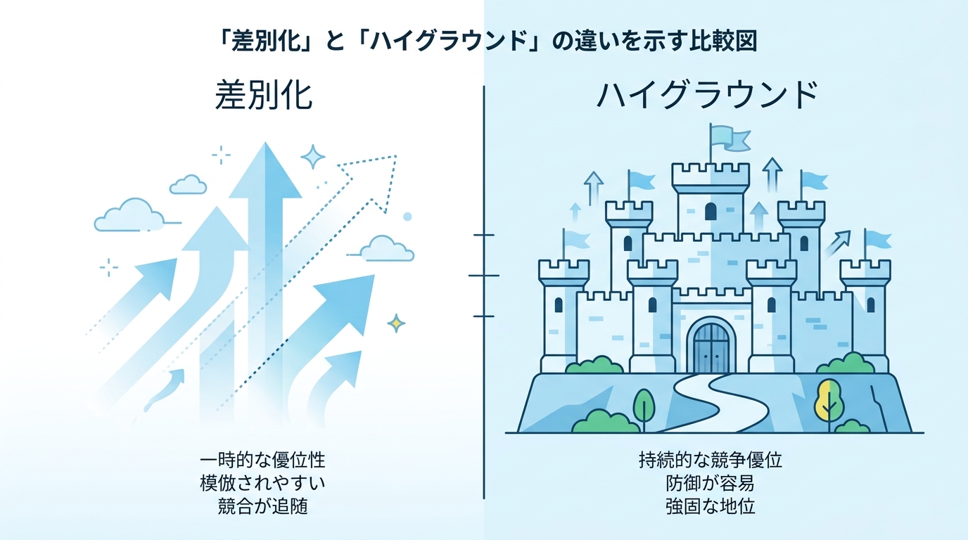 差別化戦略とハイグラウンド戦略の比較図