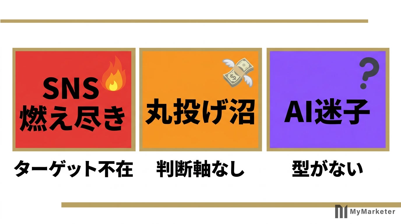 一人社長のマーケティング失敗3パターンの図解