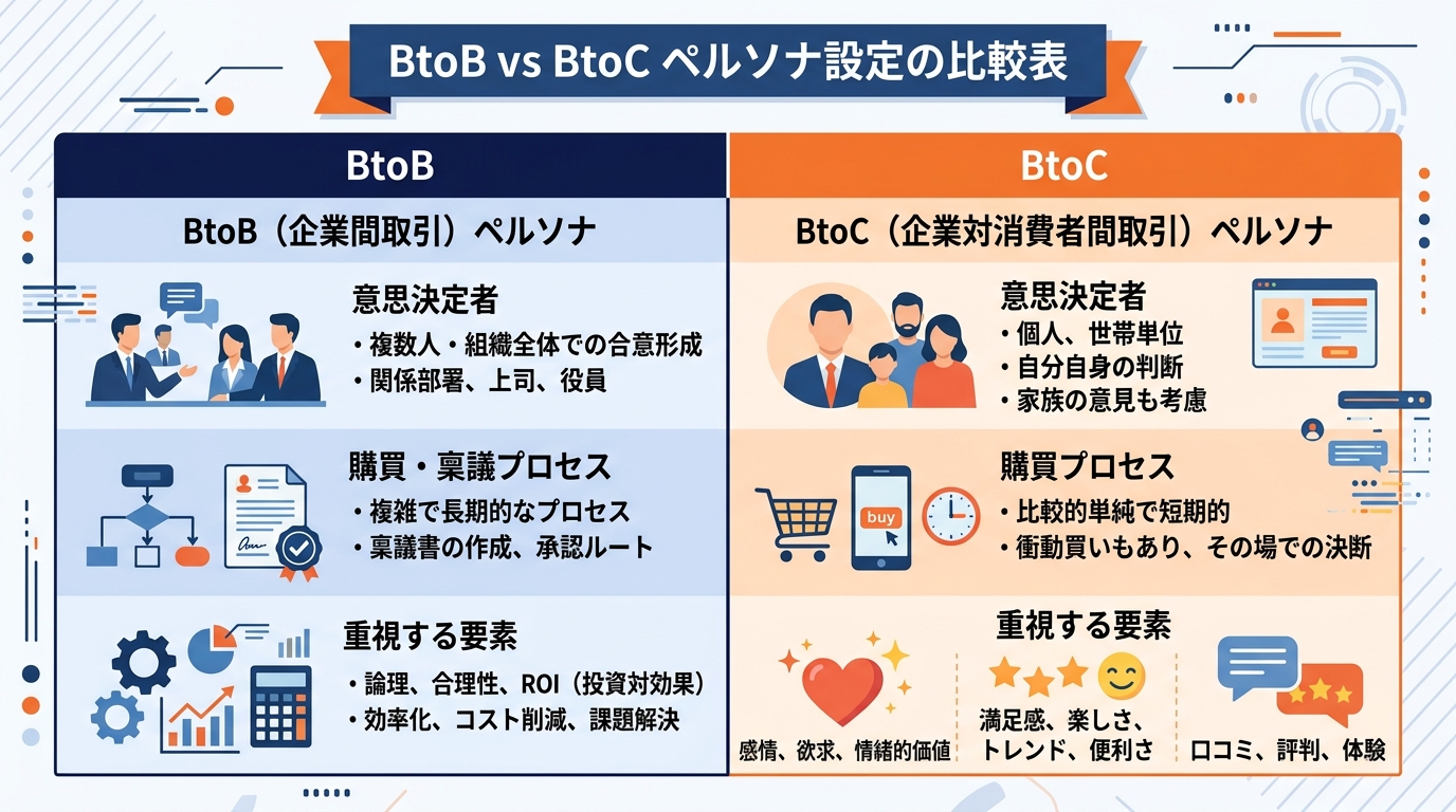 BtoB vs BtoCペルソナ設定の比較表