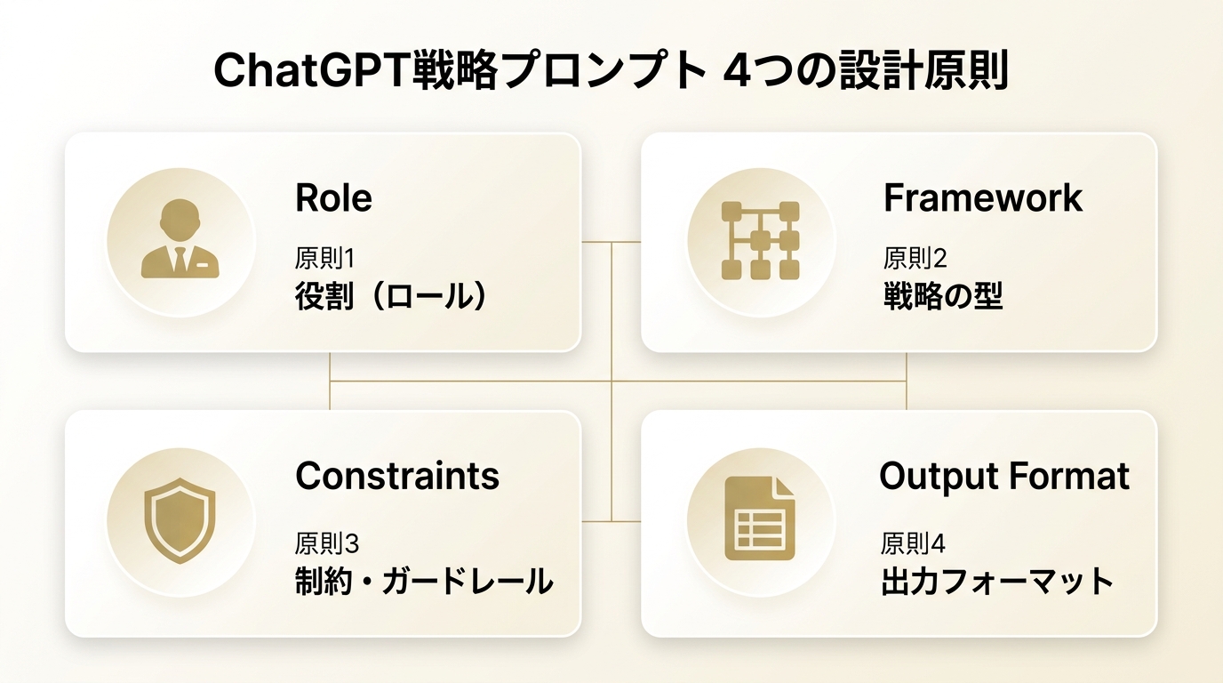 ChatGPT戦略プロンプト4つの設計原則：役割・戦略の型・制約・出力フォーマット